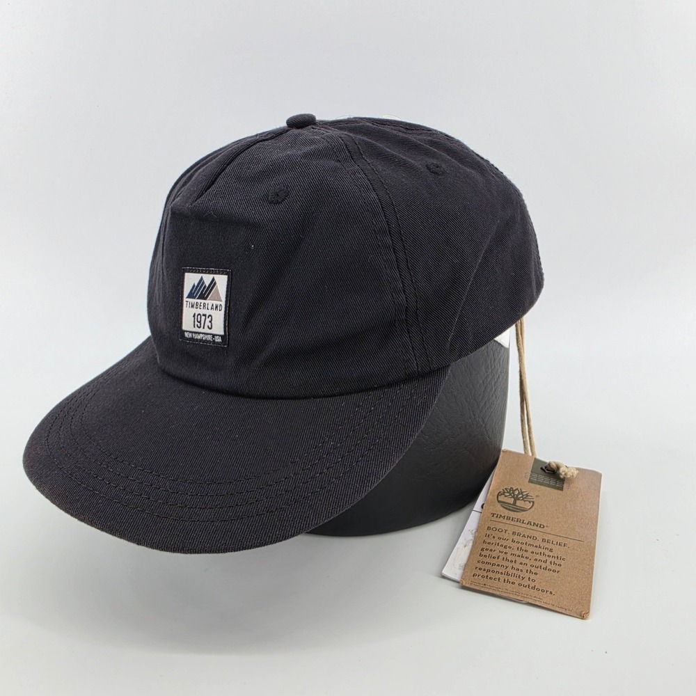Timberland 1973 Mountain Logo Patch Baseball Cap Black Snapback Adjustable NWT